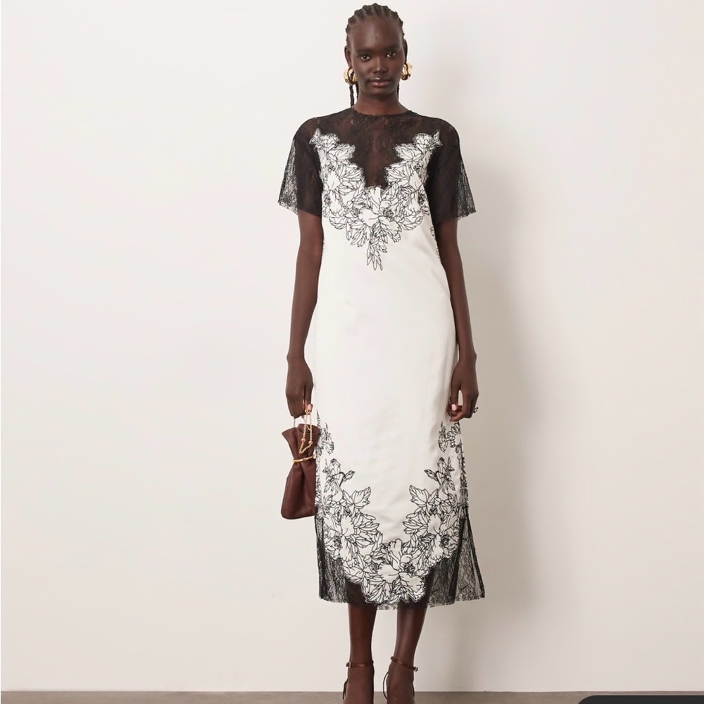 NWT Arrange Black and White Floral and Lace Midi Dress from ASOS - Picture 4 of 8